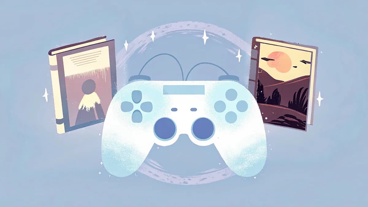A game pad with books behind it