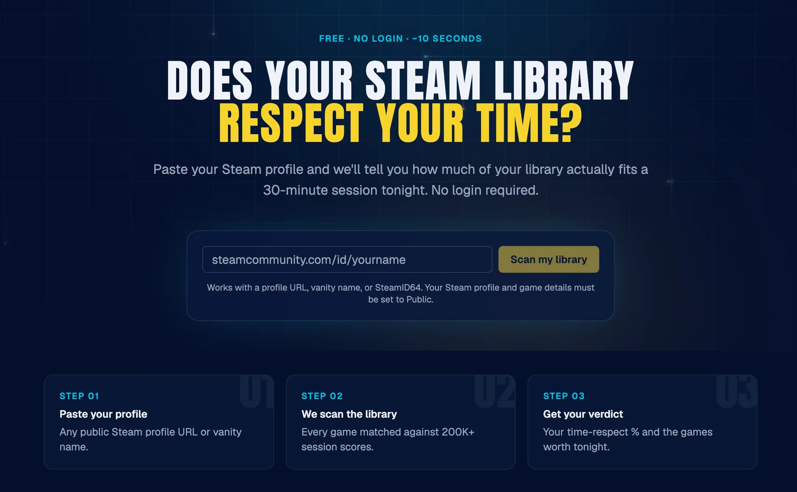 Steam Scanner homepage